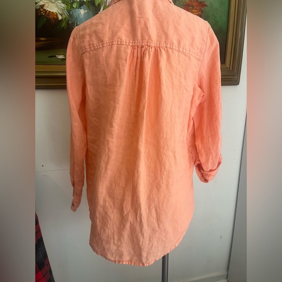 Peach 100% Linen Tunic, natural brown buttons size small - Picture 6 of 10